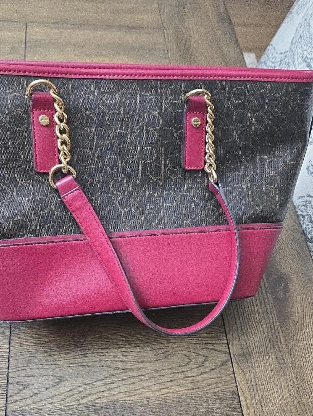 Calvin Klein Burgundy Trim Black Monogram Tote